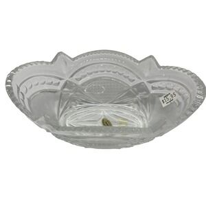 Vtg New Genuine 24% Lead Crystal Candy Dish Bowl Hand Made in US.S.R. 7.5x4.5x3"
